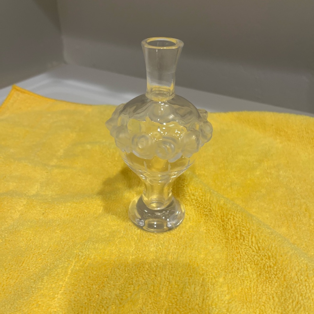 Signed Lalique Martine perfume bottle w/ etched rose motif